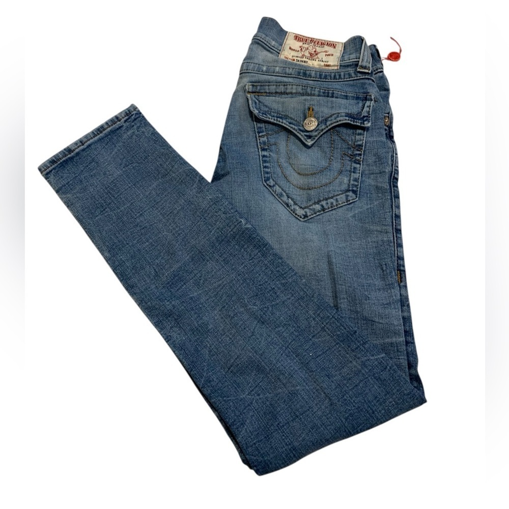 True Religion "Skinny Flap" Jeans - Size 30 - Red Orange SN Wash
